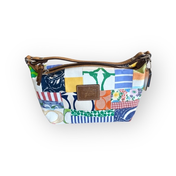 Coach 𑁍 Patchwork Mini Bag Leather Top Handle 𑁍 Spring Multi Color Mixed Print - Picture 15 of 16